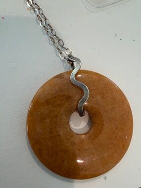 Orange Stone Donut Pendant Necklace with Silver Wave Bail